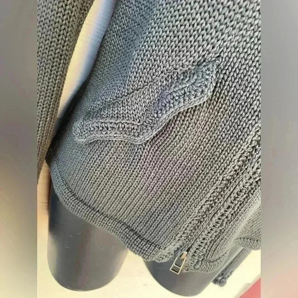 ODD MOLLY women’s charcoal gray knit fringe sweater pockets and from zip sz 0 - Picture 12 of 15